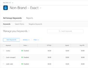 apple search ads exact match